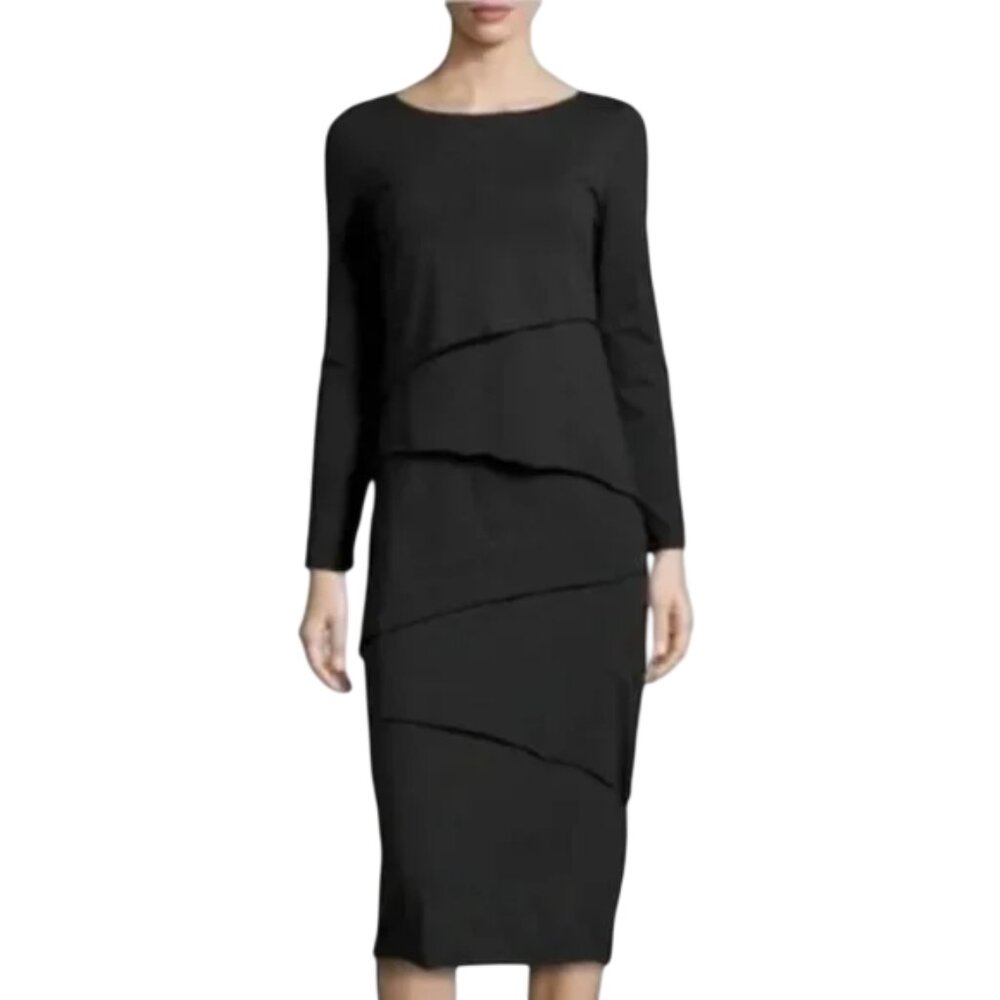 Neon Buddha Women Tiered Shanghai Midi Dress Black Cotton Casual Small
